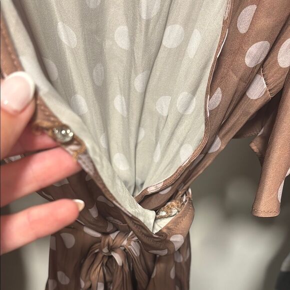Vici Brown Polka Dot Wrap Dress sz S - Picture 3 of 4